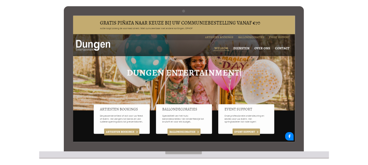 Website laten maken in Pelt. Foto: website Dungen Entertainment in Neerpelt